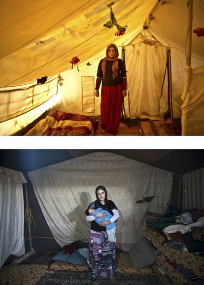 Como otras mujeres, Wadhah Hamada, de 22 años, huyó de los bombardeos en Siria y ahora vive en Jordania, en un campamento improvisado. “El invierno es terriblemente frío y el verano caliente y seco", cuenta. Su marido hace todo lo posible, pero a veces han tenido que tomar decisiones difíciles, "como elegir si comprar pan para alimentarnos o las medicinas en caso de que mi hijo las necesites”.