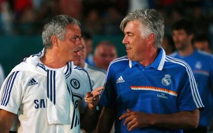 Mourinho y Ancelotti antes del Madrid-Chelsea amistoso del pasado agosto.