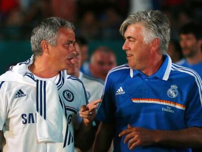 Mourinho y Ancelotti antes del Madrid-Chelsea amistoso del pasado agosto.