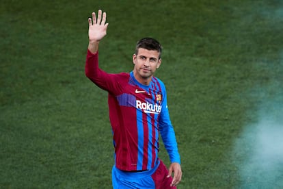 El jugador del FC Barcelona Gerard Piqué, durante la presentación de la plantilla.