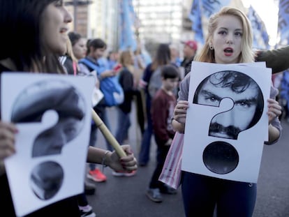 Marcha a 11 a&ntilde;os de la desaparici&oacute;n de Julio L&oacute;pez, este lunes en Buenos Aires. 