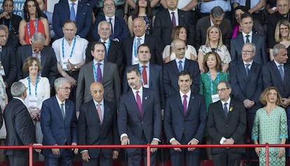 El Rey, Pedro Sánchez y Quim Torra en el palco de autoridades