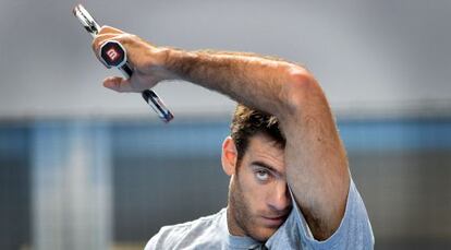 El argentino Juan Matín del Potro, durante un entrenamiento de la Copa de Maestros en Londres.