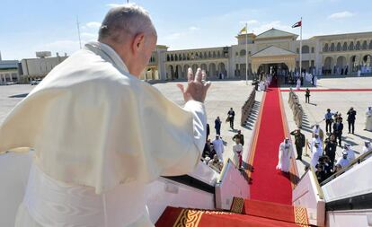 El papa Francisco, este martes, durante la ceremonia de despedida en Abu Dabi.