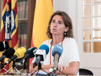 Teresa Ribera, durante la rueda de prensa celebrada este miércoles en la sede de la Delegación del Gobierno de Mahón, Menorca.