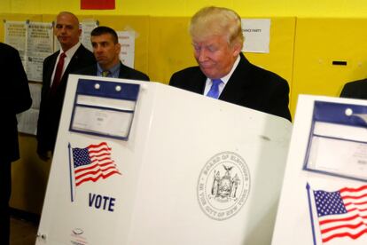 Republican presidential nominee Donald Trump votes at PS 59 in New York