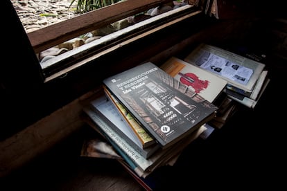 Libros junto a la ventana en la casa de Ida Vitale.