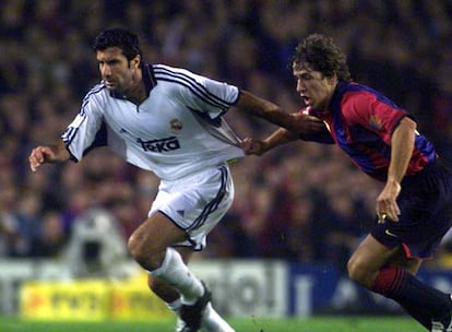 <b>Figo, el gran protagonista del encuentro</b>.  Después de fichar por el Real Madrid, previo pago de su cláusula de rescisión, el antiguo ídolo era recibido con una pitada que dañó sus tímpanos, además de tener que soportar el férreo marcaje de un joven Puyol recién salido de la cantera. El primer gol lo anotaba otro que había cambiado de colores años antes, Luís Enrique (que sería sustituido por otro ex madridista, Alfonso) y el segundo el portugués Simao.