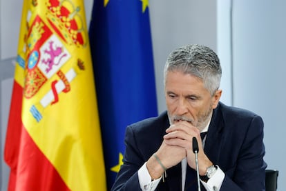 El ministro de Interior, Fernando Grande-Marlaska, durante la rueda de prensa posterior a la reunión del Consejo de Ministros el pasado martes 1 de abril