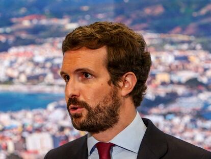 El presidente del PP, Pablo Casado, en la  Feria Internacional del Turismo, Fitur 2021.