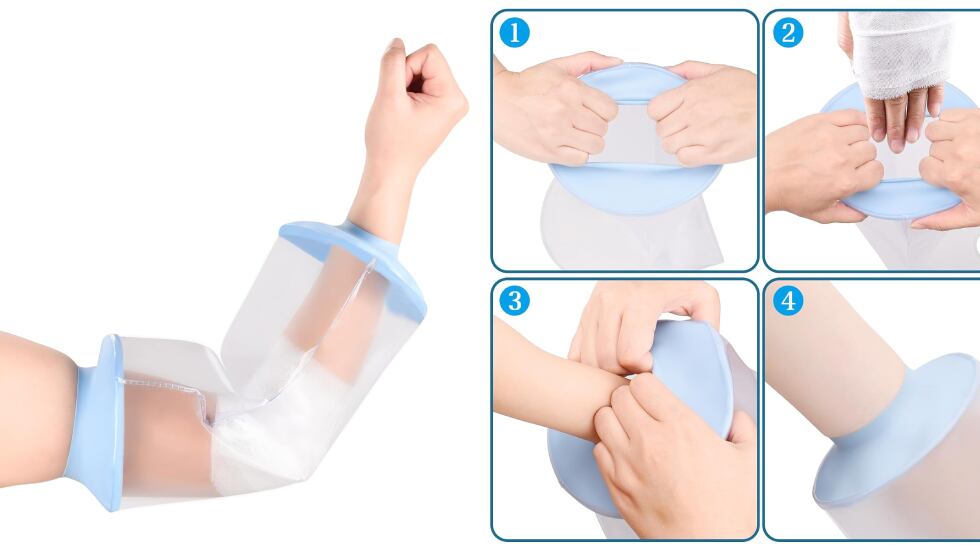 Protector reutilizable de codo para vendajes y escayolas.