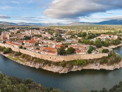 Medieval village with stone wall in Spain. Buitrago del Lozoya