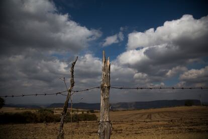 Alambrado de una finca en la Fregeneda, Salamanca, al fondo Portugal.