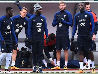 Los jugadores de Francia, durante un entrenamiento.