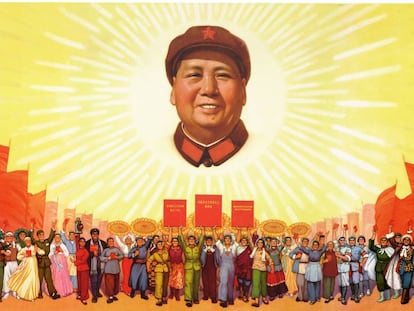 Cartel maoísta con la imagen de Mao Zedong.