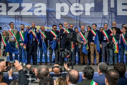 Otro momento de la manifestación celebrada este sábado en  Roma en defensa de la Unión Europea.