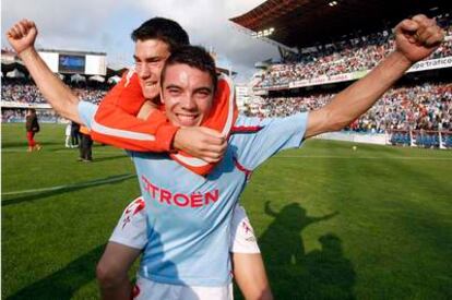 Iago Aspas, en el último partido de liga de Segunda B, cuando salvó al filial del Celta de bajar a Tercera con dos goles.