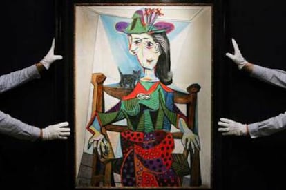 Cuadro de Picasso "Dora Maar con gato" en Londres. La subasta tendrá lugar en la sede de Sotheby&#39;s en Nueva York el próximo 3 de mayo.