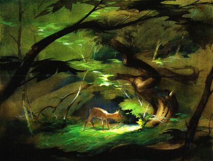 Dibujo a pastís de Tyrus Wong de finals dels anys trenta que van inspirar 'Bambi'.