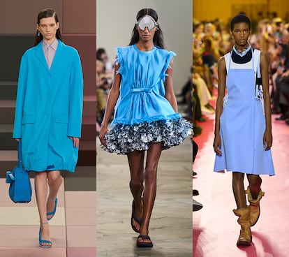 Azul en las pasarelas primavera-verano 2026 de Fendi, Rabanne y Miu Miu.