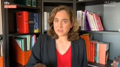 La alcaldesa de Barcelona, Ada Colau, en videoconferencia.