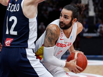 El español Ricky Rubio durante el partido amistoso contra Francia en la preparación de los Juegos Olímpicos de Tokio.