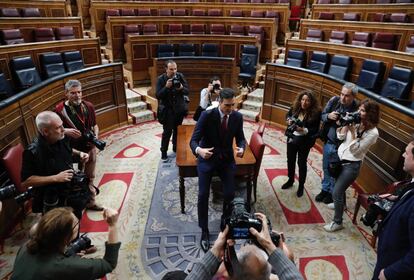 Pedro Sánchez, esta tarde en el hemiciclo del Congreso de los Diputados. 