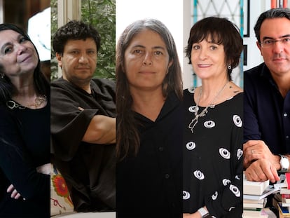 De izquierda a derecha: Carmen Boullosa, Alejandro Zambra, Selva Almada, Rosa Montero y Juan Gabriel Vásquez, finalistas de la IV Bienal de Novela Mario Vargas Llosa.