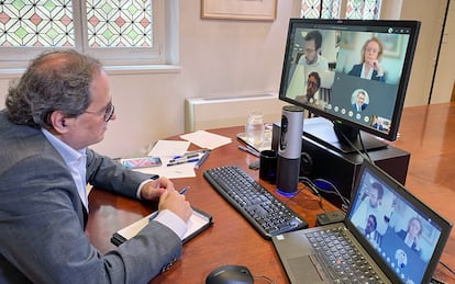 El president de la Generalitat, Quim Torra, en la reunión telemática del Consell Executiu.