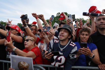 Donald Trump supporters attend a rally in the Bronx.