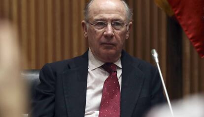 El exvicepresidente y exministro de Econom&iacute;a Rodrigo Rato, durante su comparecencia en la Comisi&oacute;n de investigaci&oacute;n de la crisis financiera y rescate bancario del Congreso de los Diputados.