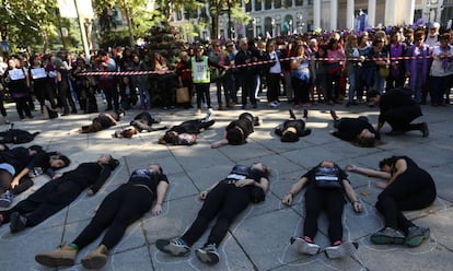 Manifestaci&oacute;n contra la violencia machista, en 2015 en Madrid.