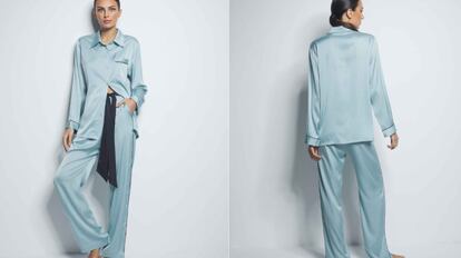 Detalla de este pijama para mujer con ribetes y cinturón en contraste. SELMARK.