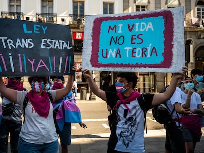 Manifestación de apoyo a la aprobación de la nueva ley trans, en julio pasado en Madrid.