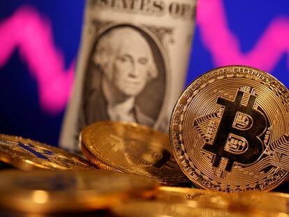 Representación de la moneda virtual bitcoin.