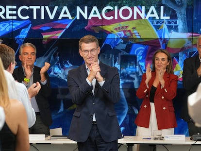 El líder del PP, Alberto Núñez Feijóo, en la Junta Directiva Nacional del lunes.