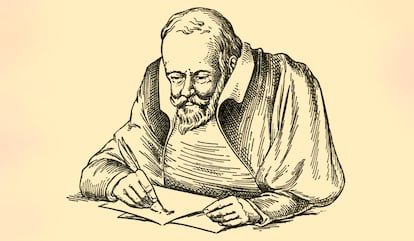 Miguel de Cervantes en un dibujo de la colección de retratos en miniatura Gestalten Der Weltgeschichte.