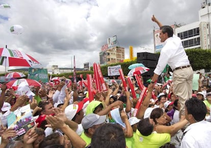 Enrique Pe&ntilde;a Nieto seen at a campaign rally last Saturday in Tuxtla, Guti&eacute;rrez state.
 