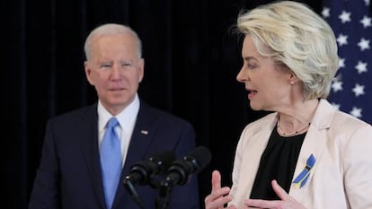 European Commission President Ursula von der Leyen and US President Joe Biden during their March 25 meeting in Brussels.