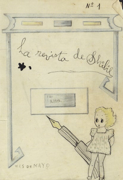 Primera entrega de la revista mensual Shibil, elaborada con historias escritas a mano e ilustraciones en pluma, lápices de colores y acuarelas. Manuscrito original de Ana María Matute. Llegó a realizar 365 páginas de la revista entre mayo de 1937 y diciembre de 1938. ARCHIVO ANA MARÍA MATUTE / AGENCIA BALCELLS