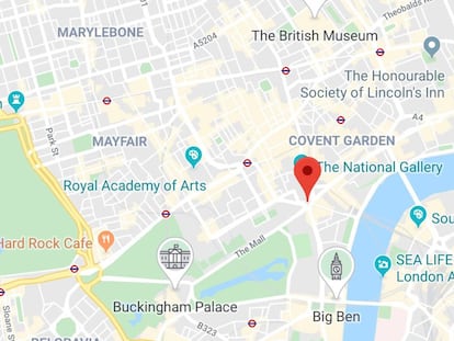 Imagen del mapa de Londres con la app Google Maps y sus nuevos iconos de puntos de interés turístico.