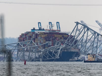 View of the freighter 'Dali,' after the collapse of the Francis Scott Key Bridge, in Baltimore (Maryland) on March 28.