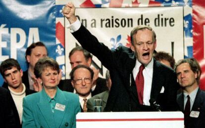 Jean Chr&eacute;tien, primer ministro canadiense en 1995 y contrario a la separaci&oacute;n de Quebec, durante la campa&ntilde;a para el &uacute;ltimo refer&eacute;ndum