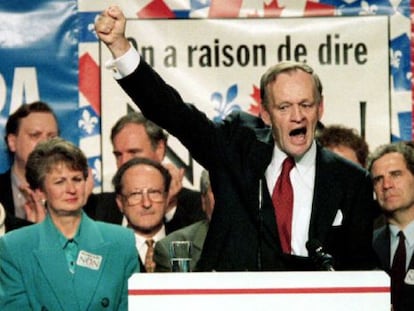 Jean Chr&eacute;tien, primer ministro canadiense en 1995 y contrario a la separaci&oacute;n de Quebec, durante la campa&ntilde;a para el &uacute;ltimo refer&eacute;ndum