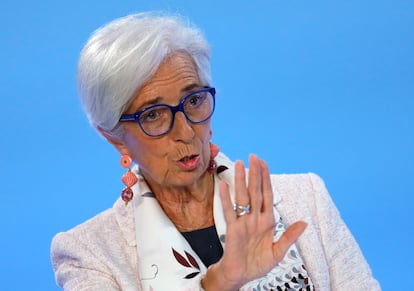 La presidenta del BCE, Christine Lagarde, en la rueda de prensa del pasado 27 de julio.