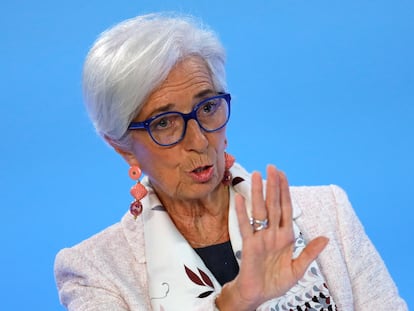 La presidenta del BCE, Christine Lagarde, en la rueda de prensa del pasado 27 de julio.