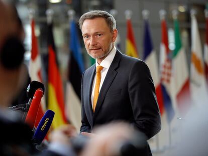 El ministro de Finanzas alemán, Christian Lindner, a su llegada al Ecofin celebrado este martes en Bruselas.