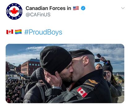 Fotografía publicada las Fuerzas Armadas Canadienses en su cuenta de Twitter junto al hashtag #ProudBoys.