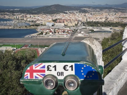 A view of the border and airport in Gibraltar, key areas of the negotiation over the Rock's relationship with the EU after Brexit.