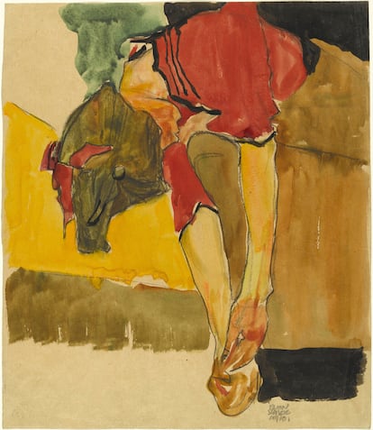 'Chica poniéndose el zapato', uno de los cuadros de Fritz Grünbaum. 